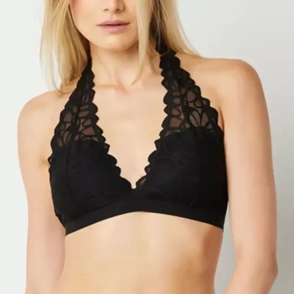 ✨PINK Victoria's Secret Black Unlined Date Floral Lace Halter Sz S Bralette✨